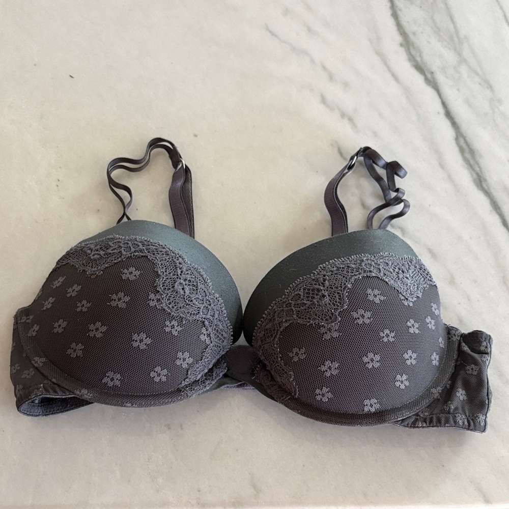 aerie Gray Lace Push-Up Bra